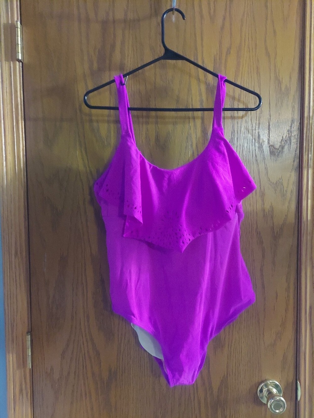 Ava & Viv Magenta Pink Ruffle Laser Cut One Piece Swimsuit 18W